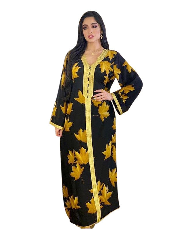 Ethnic Print Robe Dress Middle East Style Turkish Women's Dress Printed Floral Dress Robe