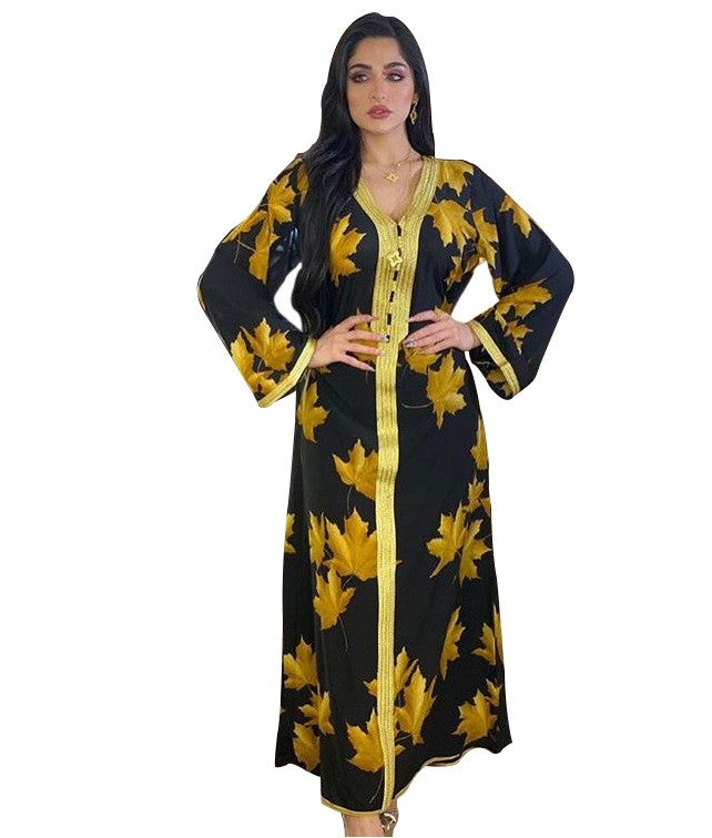 Ethnic Print Robe Dress Middle East Style Turkish Women's Dress Printed Floral Dress Robe