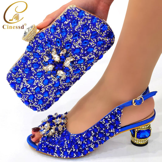 Ladies Italian Shoes and Bag Set Decorated with Rhinestone Matching Shoes and Bag Set In Heels Women Comfy Platform Sandal Shoes