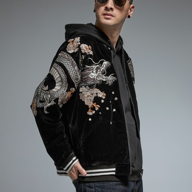 2022 spring and Autumn New Chinese Style Embroidered dragon jacket Japanese ukiyo tide brand men's personalized casual jacket