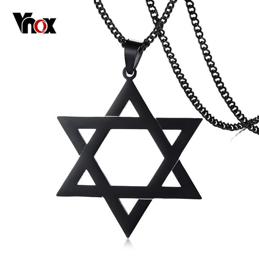 Vnox Megan Star of David Pendant Necklace for Men Male with 24&quot; Chain Stainless Steel Israel Necklace 3 Colors Option