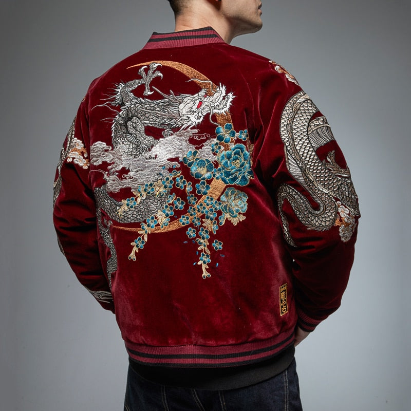 2022 spring and Autumn New Chinese Style Embroidered dragon jacket Japanese ukiyo tide brand men's personalized casual jacket