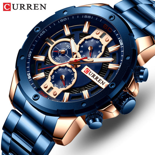 CURREN Men Watch Top Brand Stainless Steel Mens Watches Chronograph Quartz Watch Men Sports Clock Relogio Masculino Reloj Hombr