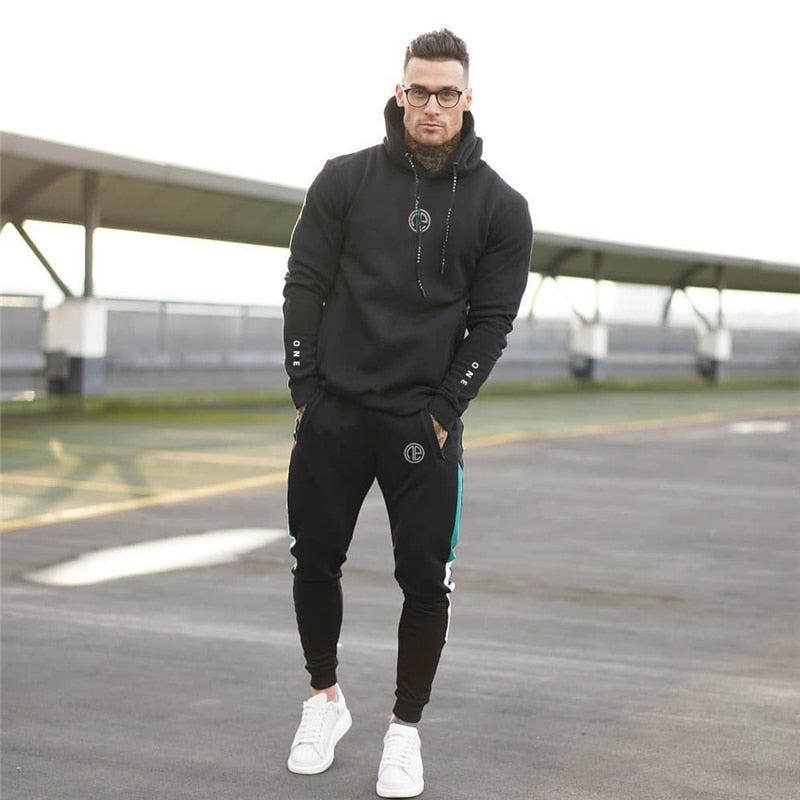 Running sports track suit men's sportswear suit sweatshirt + sports pants gym fitness hoodie pants suit jogging clothing