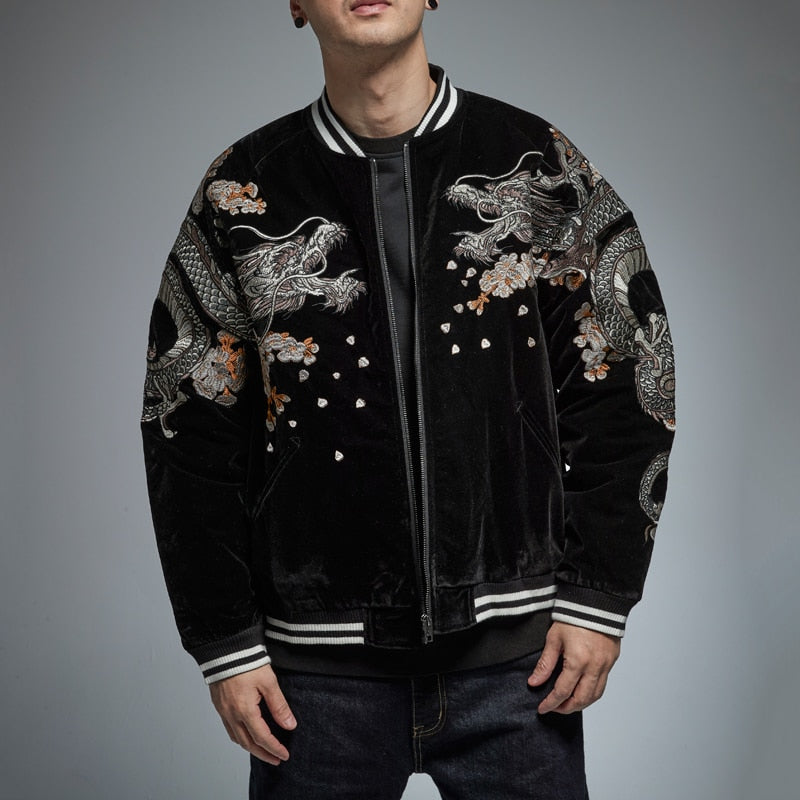 2022 spring and Autumn New Chinese Style Embroidered dragon jacket Japanese ukiyo tide brand men's personalized casual jacket