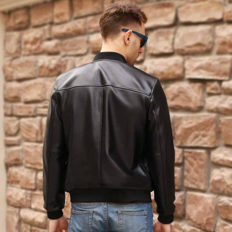 Large Size 5XL Sheepskin Slim Aviation Genuine Leather Bomber Jacket Men Real Leather Flights Jacket Black Aviator Pilot Coats