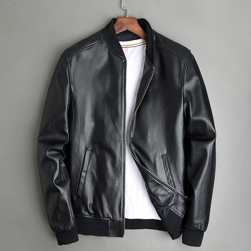 Large Size 5XL Sheepskin Slim Aviation Genuine Leather Bomber Jacket Men Real Leather Flights Jacket Black Aviator Pilot Coats