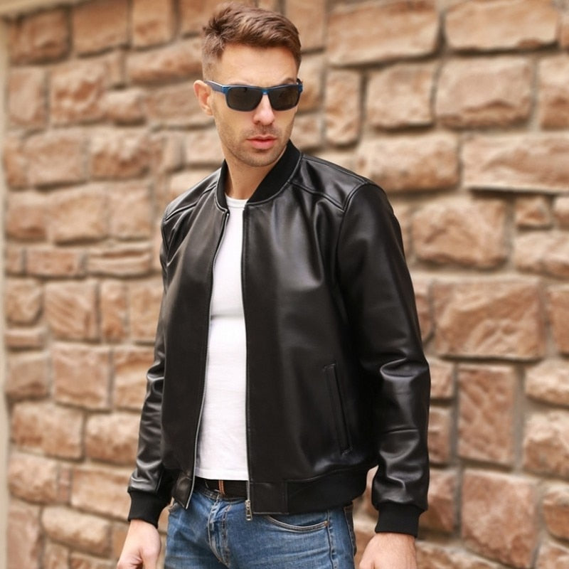 Large Size 5XL Sheepskin Slim Aviation Genuine Leather Bomber Jacket Men Real Leather Flights Jacket Black Aviator Pilot Coats