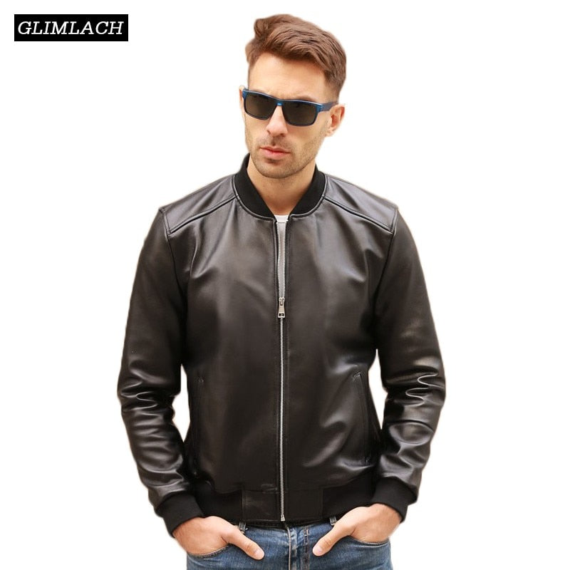 Large Size 5XL Sheepskin Slim Aviation Genuine Leather Bomber Jacket Men Real Leather Flights Jacket Black Aviator Pilot Coats