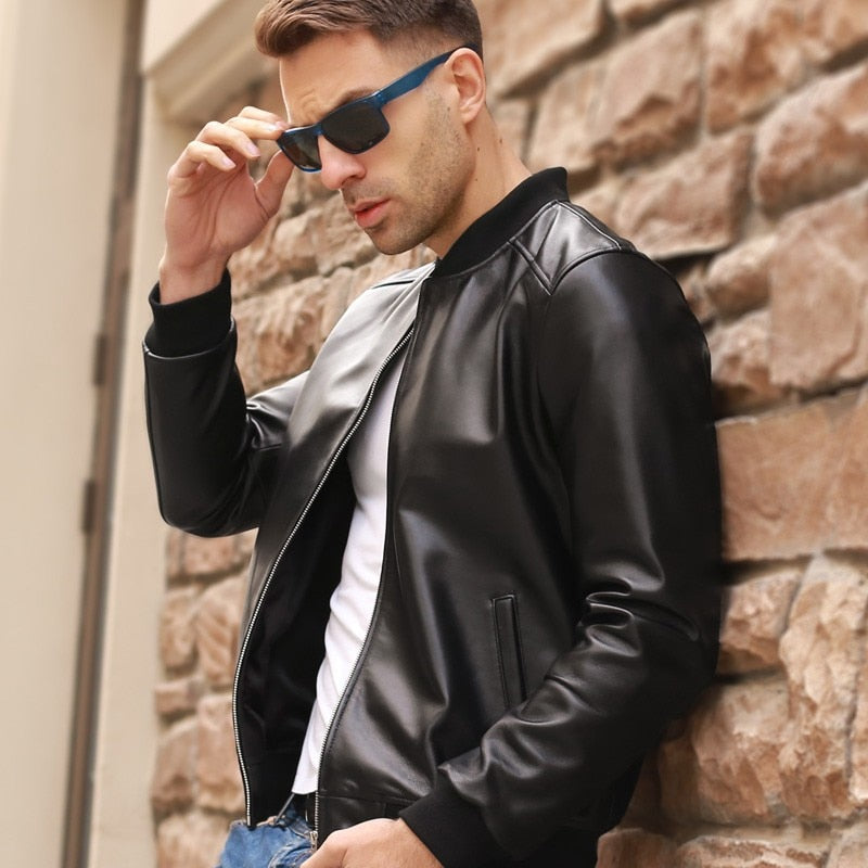 Large Size 5XL Sheepskin Slim Aviation Genuine Leather Bomber Jacket Men Real Leather Flights Jacket Black Aviator Pilot Coats