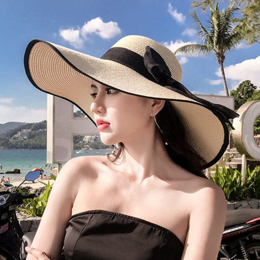 K60 Women&#39;s Hat Summer Beach Big Brim Straw Seaside Sun Hat Travel Women&#39;s Panama Sun Protection Felt hat UPF 50+ Sun Visor