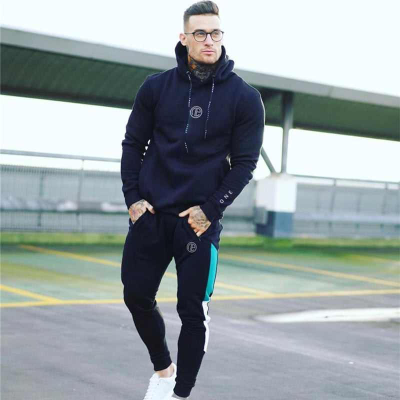 Running sports track suit men's sportswear suit sweatshirt + sports pants gym fitness hoodie pants suit jogging clothing