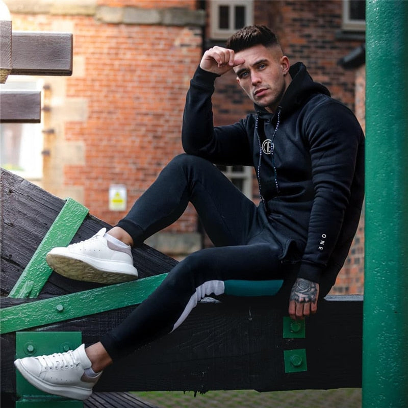 Running sports track suit men's sportswear suit sweatshirt + sports pants gym fitness hoodie pants suit jogging clothing