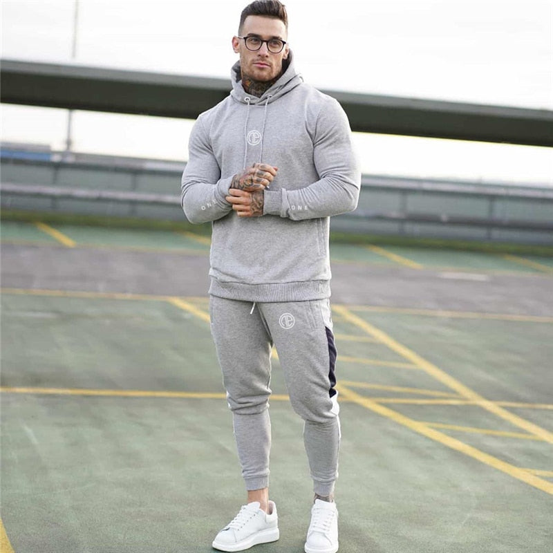 Running sports track suit men's sportswear suit sweatshirt + sports pants gym fitness hoodie pants suit jogging clothing