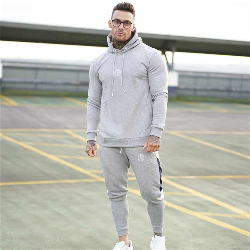 Running sports track suit men's sportswear suit sweatshirt + sports pants gym fitness hoodie pants suit jogging clothing