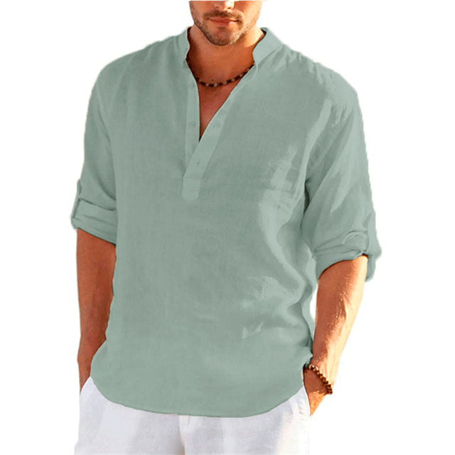 Summer Men's Casual Polo Shirts Cotton Linen Shirt Blouse