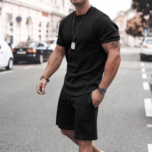 Shorts Set Men Summer Fashion Fitness Suit Fashion Round Nec