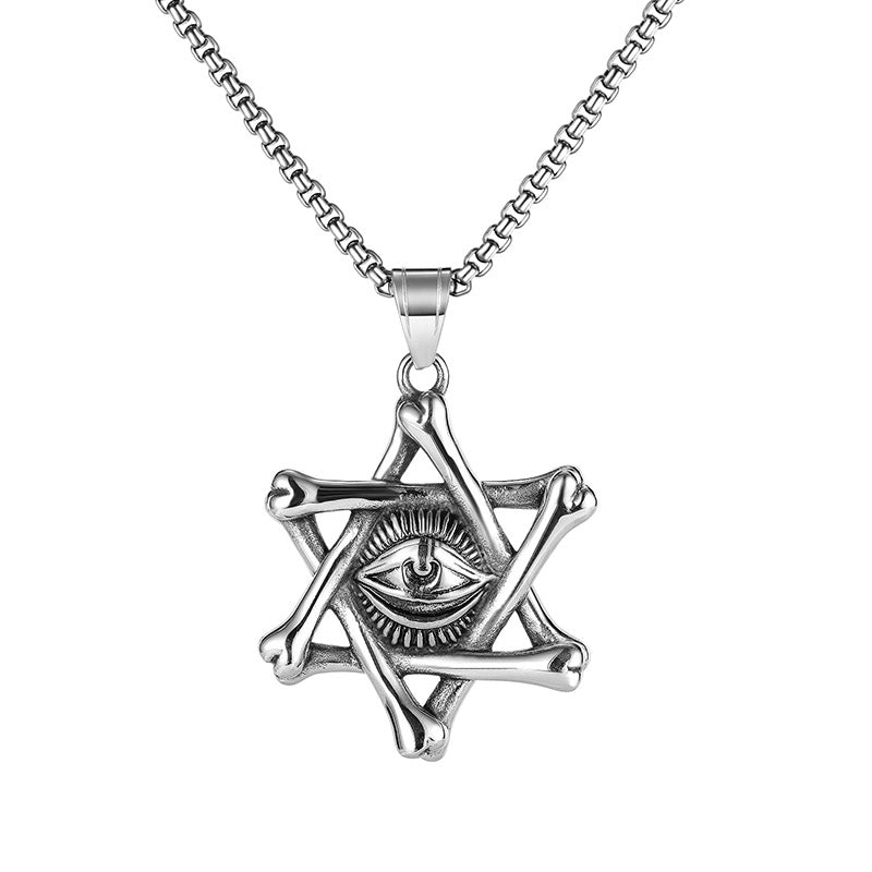 Six-Pointed Star Men's Titanium Steel Cthulhu Ornament Pendant Necklace