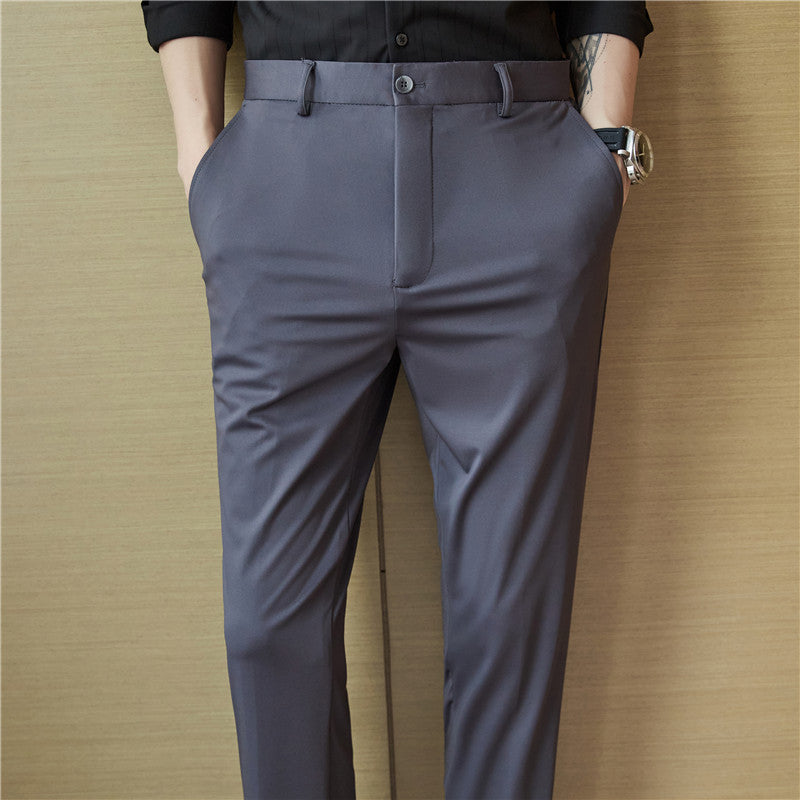 Spring Elastic Ice Silk Business Dress Pants Men's Slim Suit Pants