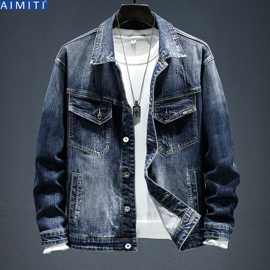 Retro Washed Autumn and Winter High-Stretch Denim Jacket