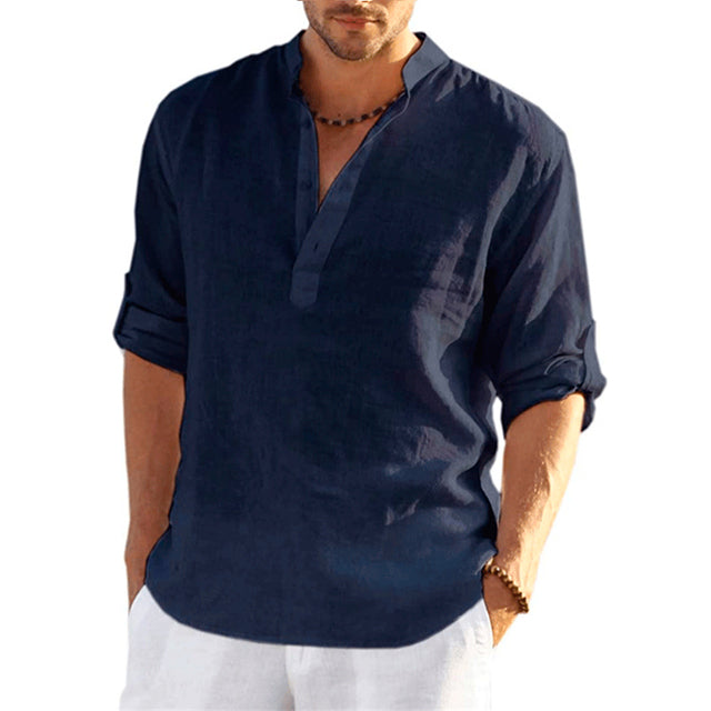 Summer Men's Casual Polo Shirts Cotton Linen Shirt Blouse