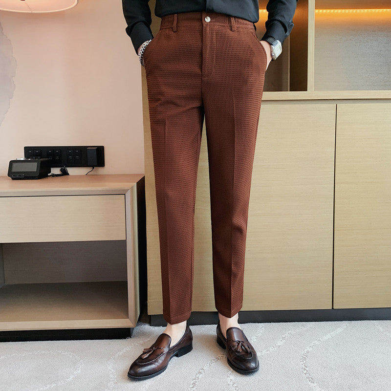 Autumn Winter Pant Alone Hombre Fashion Waffle Business Suit Pants