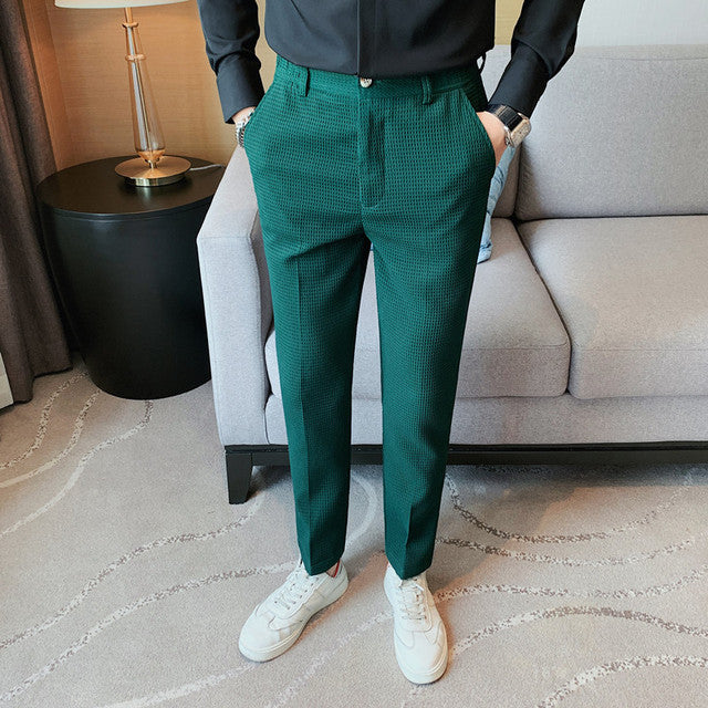 Autumn Winter Pant Alone Hombre Fashion Waffle Business Suit Pants