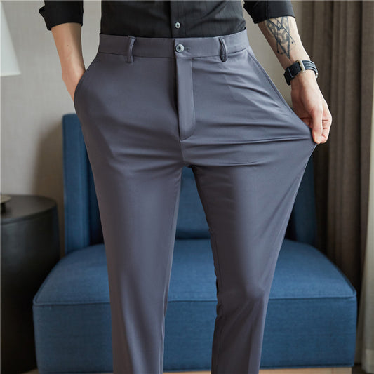 Spring Elastic Ice Silk Business Dress Pants Men's Slim Suit Pants