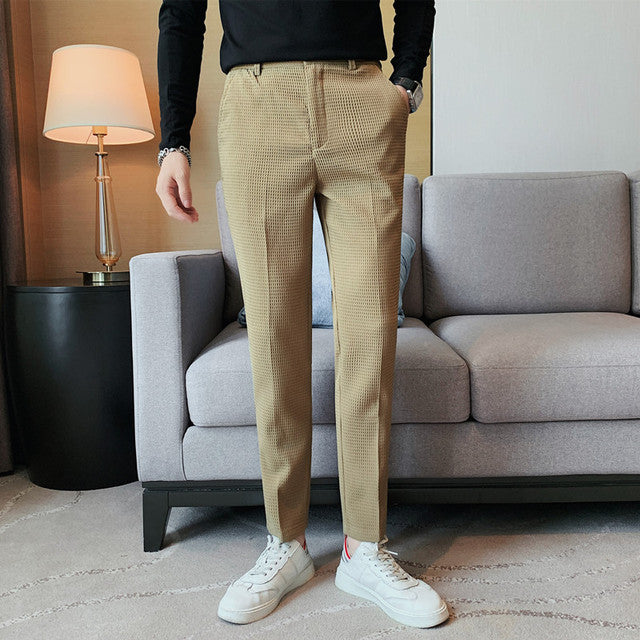 Autumn Winter Pant Alone Hombre Fashion Waffle Business Suit Pants