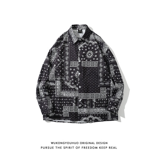 Wukong Goods Available Street Retro Long Sleeve Paisley Full Print