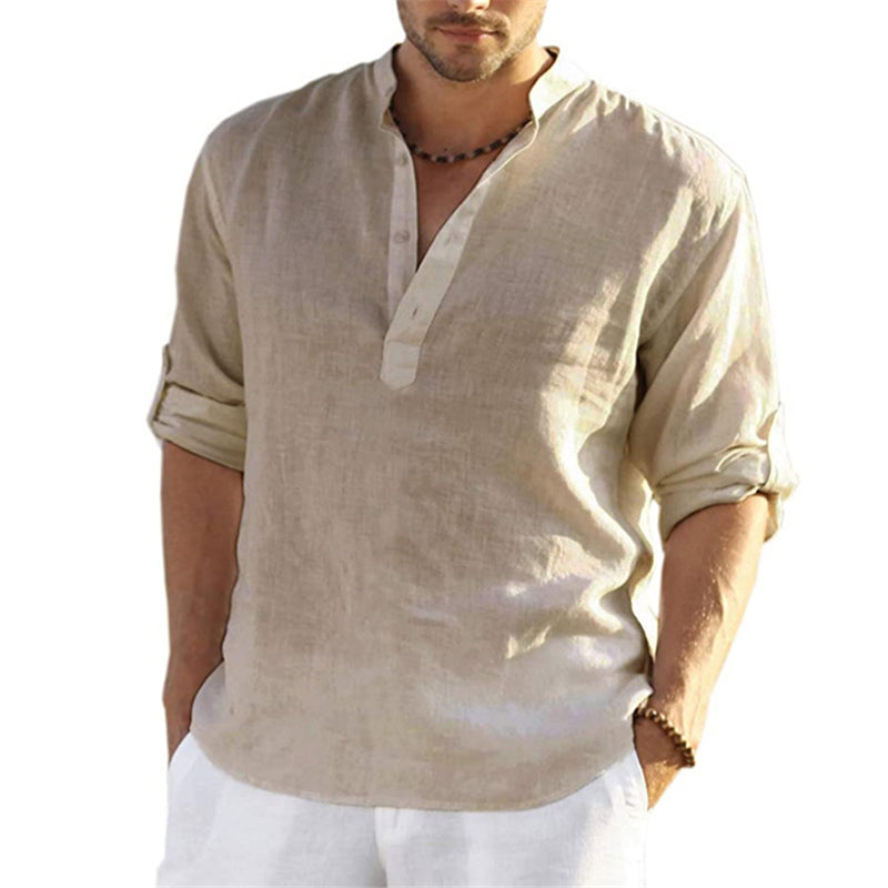 Summer Men's Casual Polo Shirts Cotton Linen Shirt Blouse