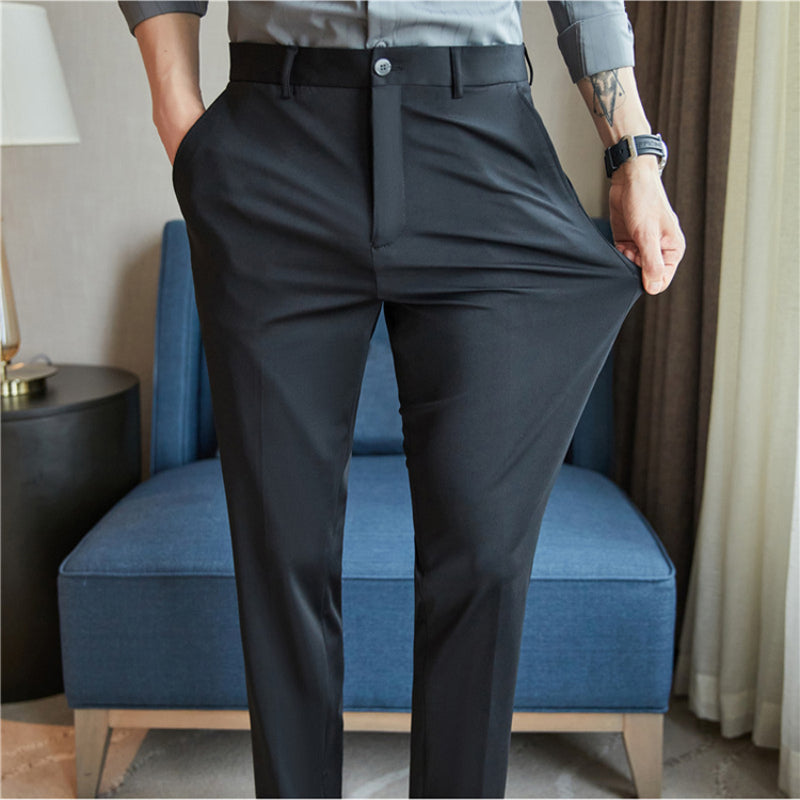 Spring Elastic Ice Silk Business Dress Pants Men's Slim Suit Pants