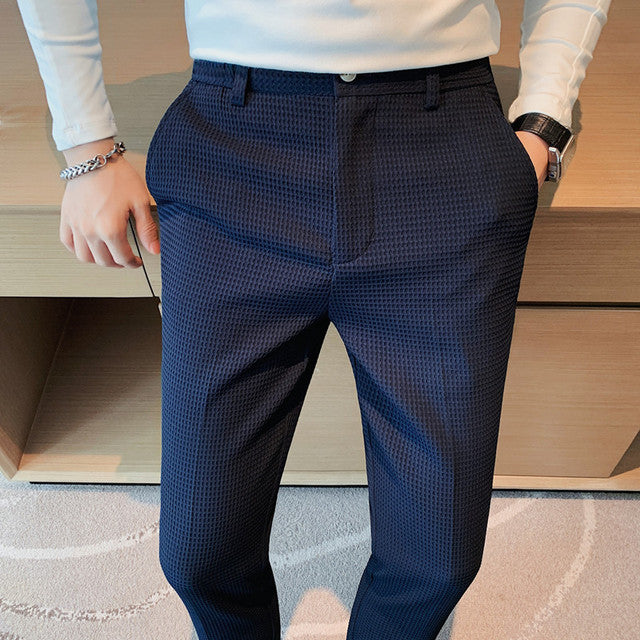 Autumn Winter Pant Alone Hombre Fashion Waffle Business Suit Pants