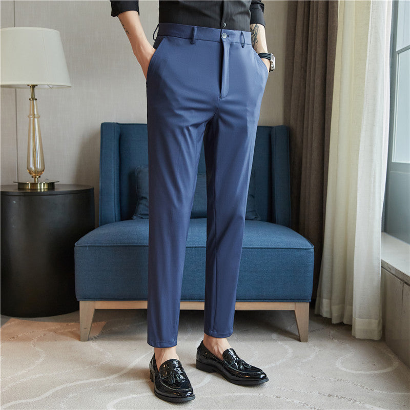 Spring Elastic Ice Silk Business Dress Pants Men's Slim Suit Pants