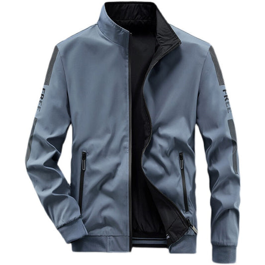 Mens Reversible Jacket Stand Collar Casual Fashion Outerwear