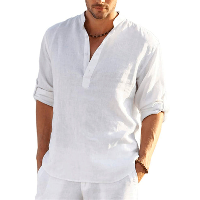 Summer Men's Casual Polo Shirts Cotton Linen Shirt Blouse