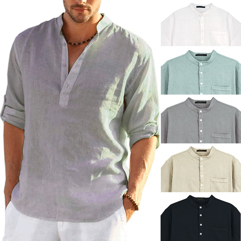 Summer Men's Casual Polo Shirts Cotton Linen Shirt Blouse