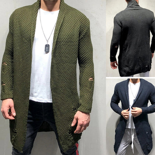 Trendy Sleeves Ripped Mid-Length Muscle Men 'S Sweater Cardigan