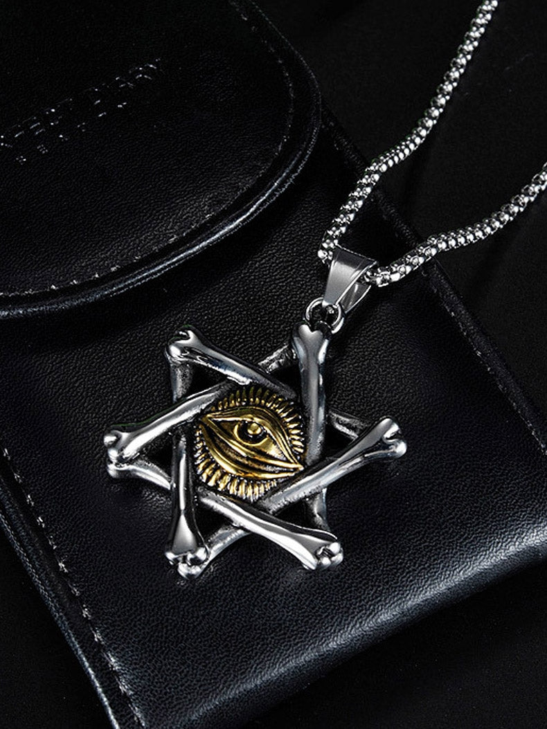 Six-Pointed Star Men's Titanium Steel Cthulhu Ornament Pendant Necklace