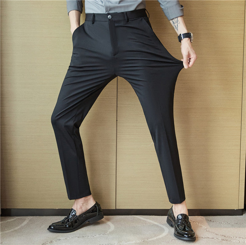 Spring Elastic Ice Silk Business Dress Pants Men's Slim Suit Pants