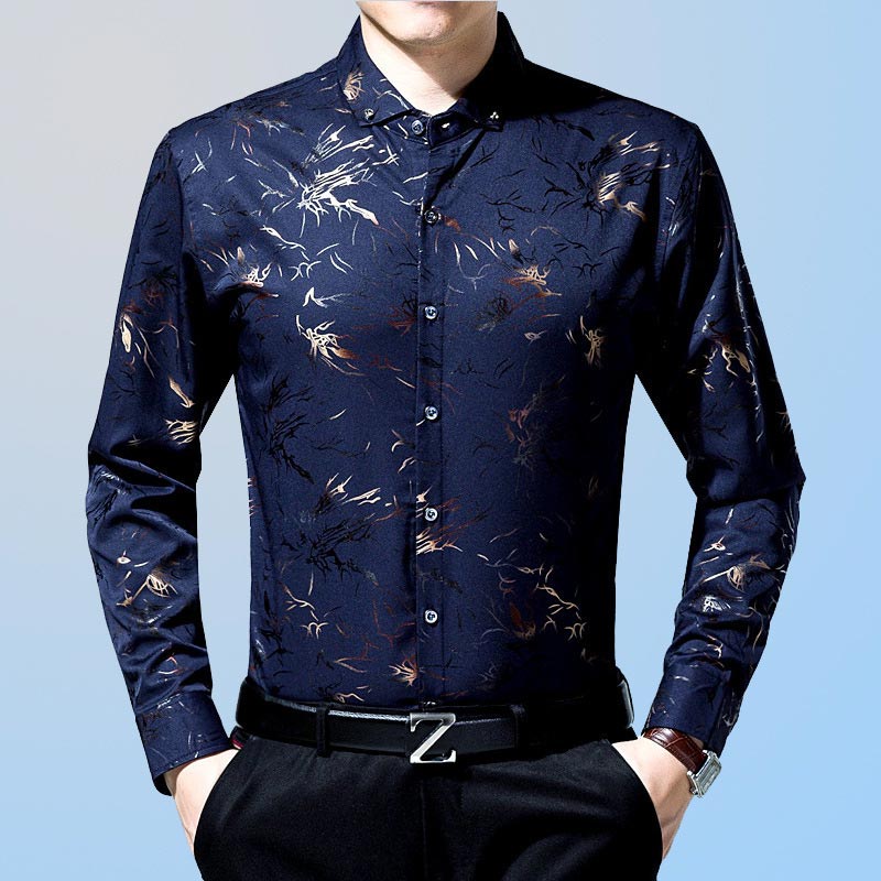 2022 Male Fashion Brand Casual Business Slim Fit Men Shirt Camisa Long Sleeve Floral Social Shirts Dress Clothing Jersey 5837