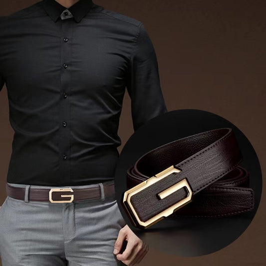 Men Genuine Leather Belts Girdle Fashion Letter G Waistband New Male Plate Buckle Pants Belt