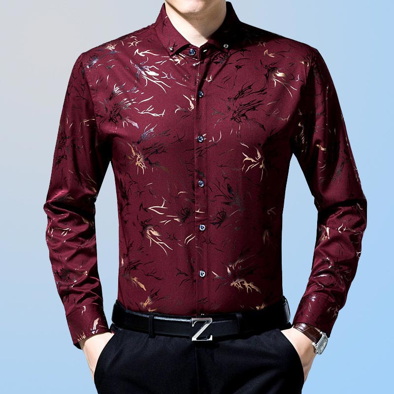 2022 Male Fashion Brand Casual Business Slim Fit Men Shirt Camisa Long Sleeve Floral Social Shirts Dress Clothing Jersey 5837