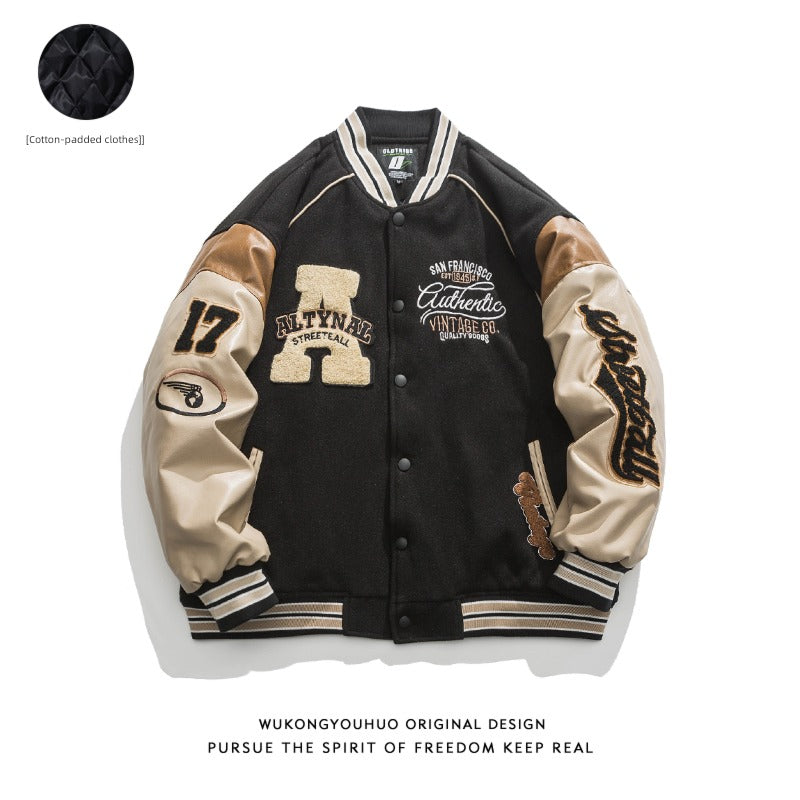 Wukong Letter Flocking Hip Hop Loose Baseball Jacket