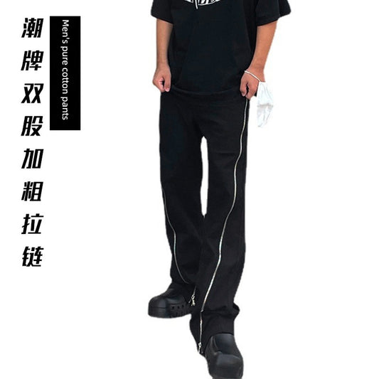 Loose High Street Style Double Zipper Men Casual Pants