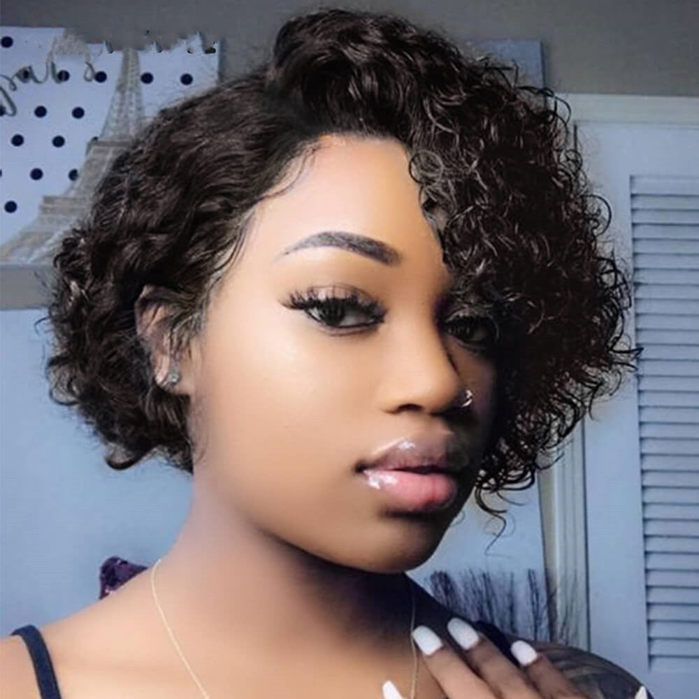 Short Kinky Curly Human Hair Wig Afro Short Wigs Pixie Cut Wig Human Hair No Lace Front Natural Brazilian Hair Wigs For Women