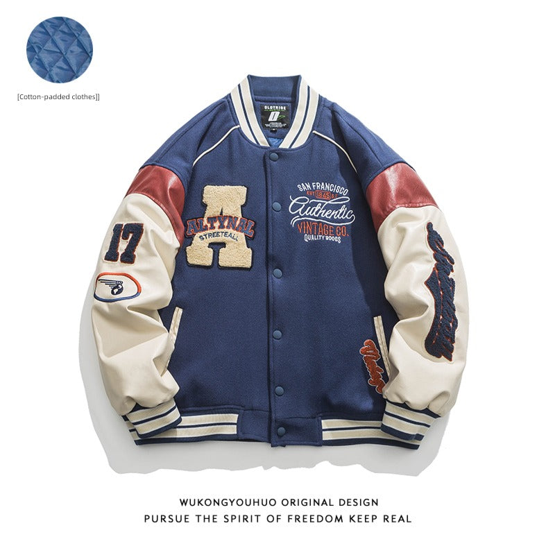 Wukong Letter Flocking Hip Hop Loose Baseball Jacket