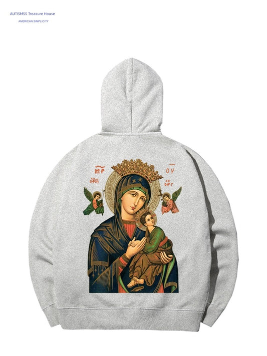 Virgin Mary Vintage Zipper Ins Cardigan for Men and Women