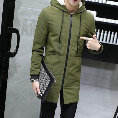 Men&#39;s Windbreaker Long Parka Hooded Korean Warm Anorak Coat Male Cotton Male Clothing Fur Fleece Men Winter Jacket