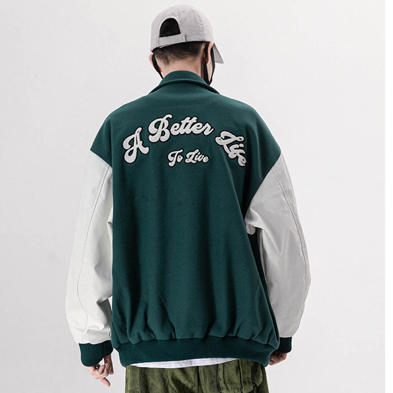 Baseball Jackets for Men Applique Embroidery Leather Seeve Men's Clothing 2022 Streetwear Casual Varsity Bomber Jacket Men Coat